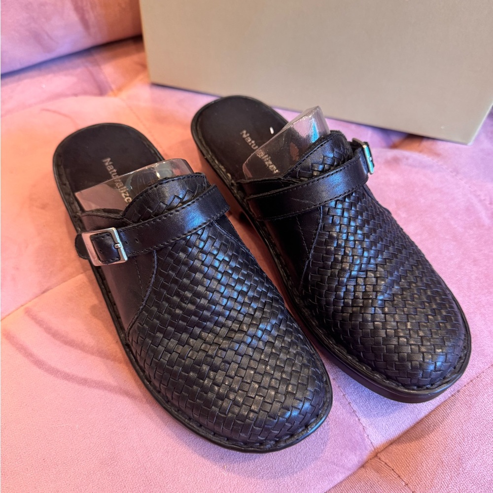 Naturalizer Black Woven Leather Mules